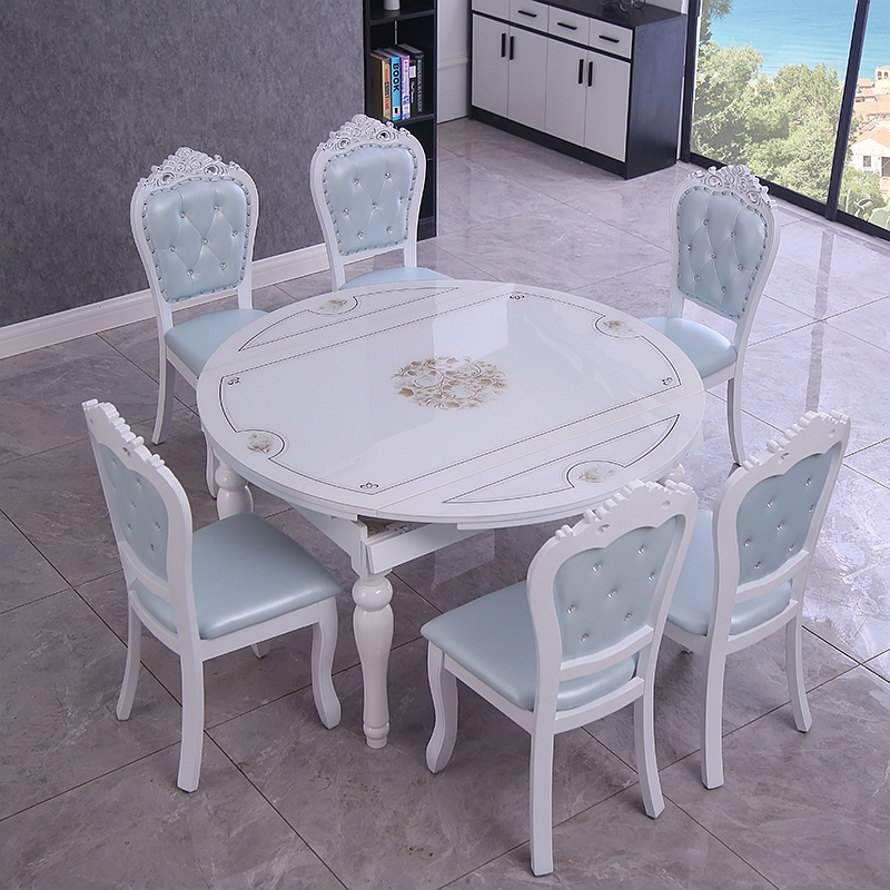 欧式餐桌椅简约现代小户型可伸缩折叠家用实木家用圆形饭桌子