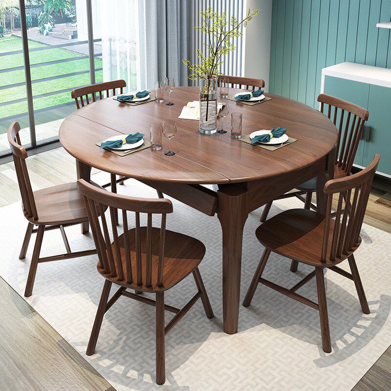 全实木餐桌椅组合折叠餐桌可变圆桌现代简约多功能伸缩桌子小户型