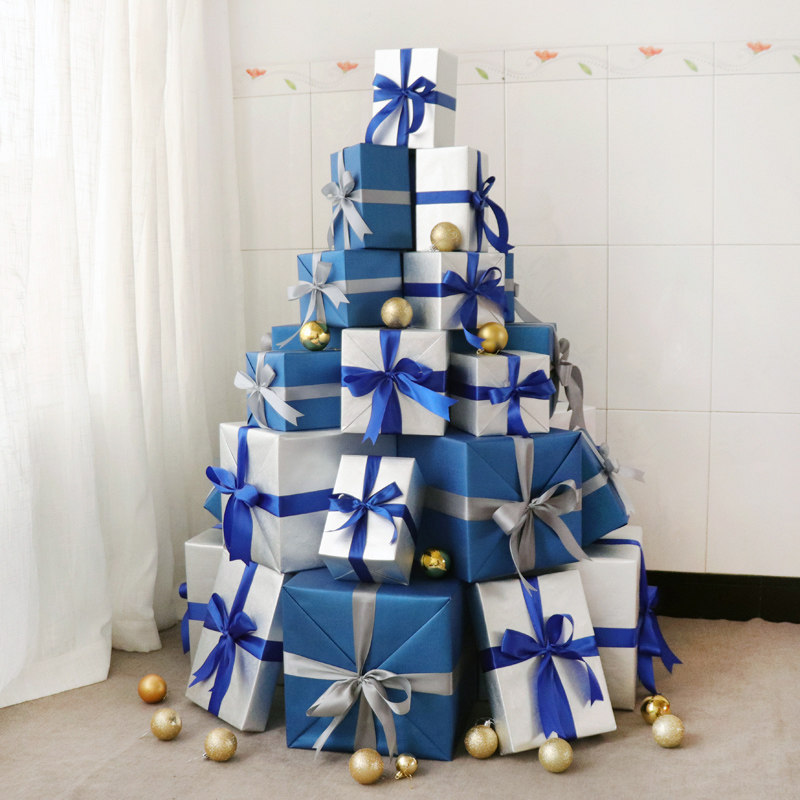 夏季装饰礼盒银蓝色开业气氛布置道具店铺橱窗陈列装饰礼品盒堆头