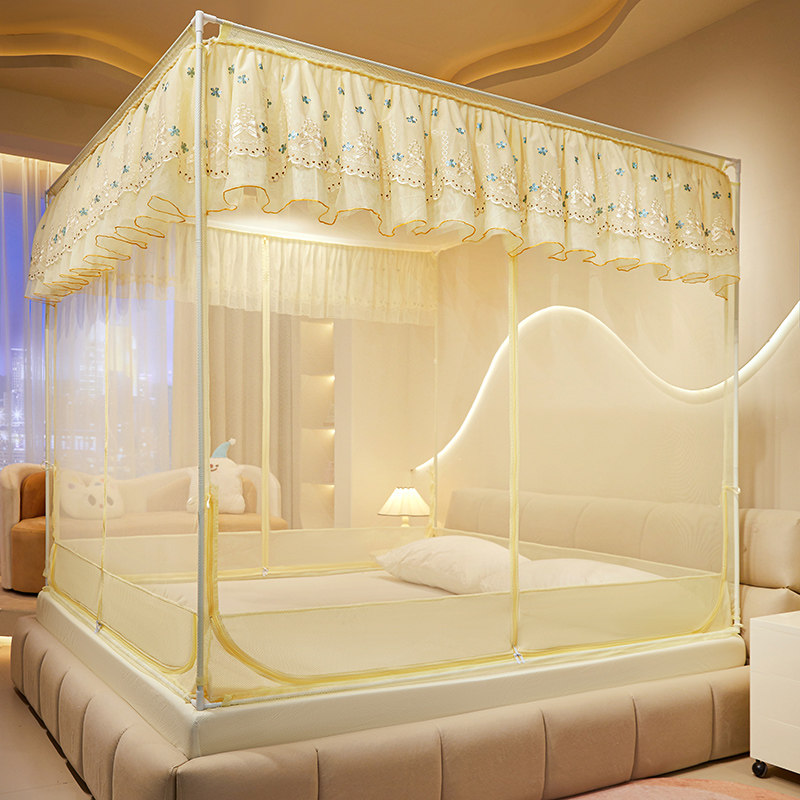 2024新款TU重工刺绣床笠式坐床拉链蚊帐宝宝防掉摔自连接加厚支架