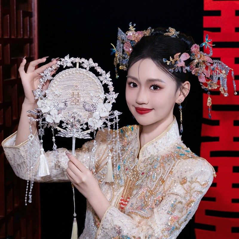 团扇新娘结婚diy材料喜扇婚扇秀禾扇子高级手工婚礼中式双面新婚