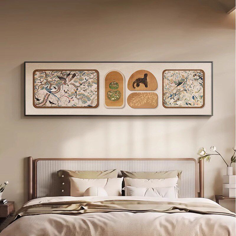 中古风金钱豹卧室床头装饰画葫芦寓意好客厅挂画花鸟主卧房间壁画