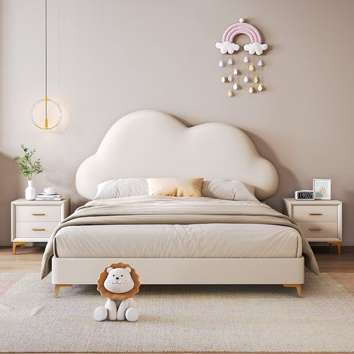 儿童床云朵卧室女孩1米2实木儿童房男孩1米5软包女童可爱公主床