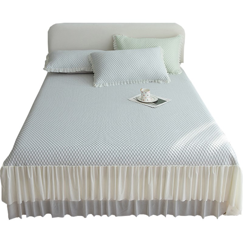 冰豆豆凉感夏季冰丝凉席三件可水洗可折叠夏凉席蕾丝床裙款席子