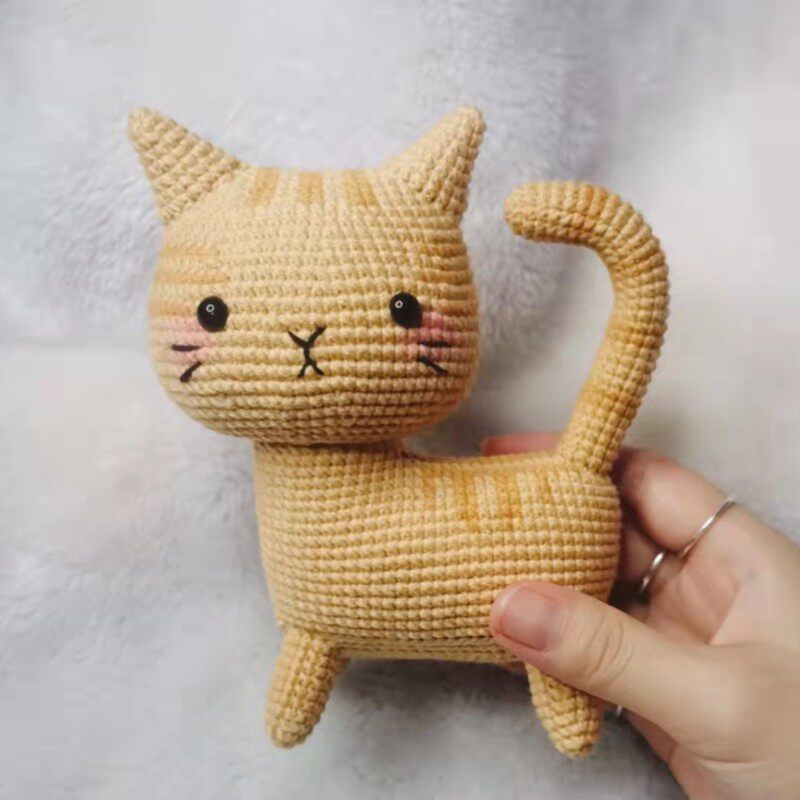 芒果家DIY纯手工钩针编织小猫咪灰色猫咪可以站立毛线玩偶成品