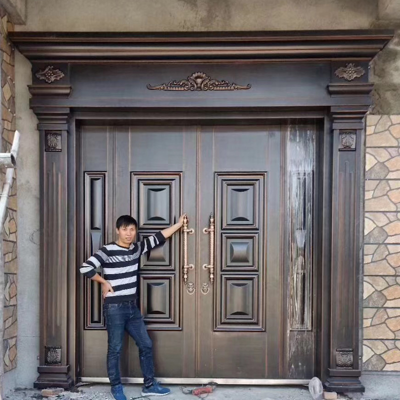 锌合金别墅大门开门入户门防盗门家用进户门对开门乡村仿铜门