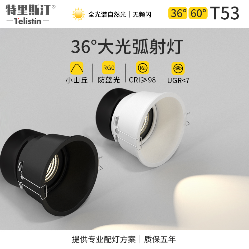 特里斯汀无主灯led射灯嵌入式天花吊顶防眩洗墙家用大光弧筒灯T53