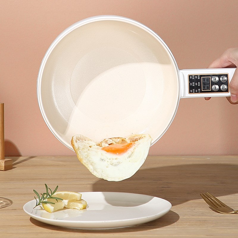 电炒锅炒菜锅小型长柄学生宿舍电煮锅家用蒸煮一体电锅不粘小白锅