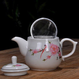 600ml耐高温带过滤网陶瓷单壶酒店餐厅中式 家用泡茶壶花茶茶壶