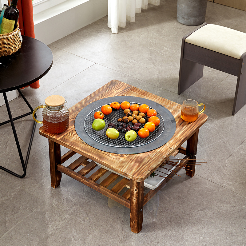 火盆烧烤碳火盆家用室内烤火煮茶围炉桌老式铸铁木炭取暖炉炭火炉