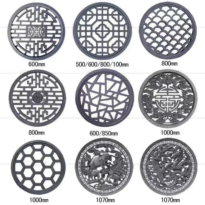 仿古镂空砖雕围墙花窗花格窗水泥扇圆长方形装饰中式古建庭院透窗