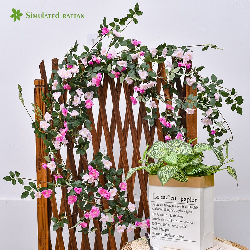 仿真蔷薇花藤条室内软装装饰假花空调管道装饰遮挡墙面背景墙造景