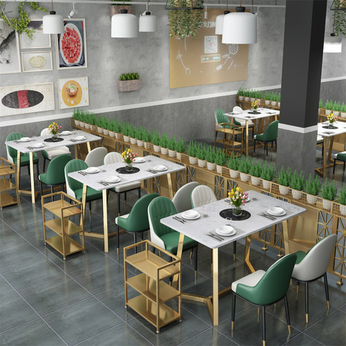 火锅桌子电磁炉一体大理石无烟长方形岩板餐馆涮烤肉桌椅实木商用