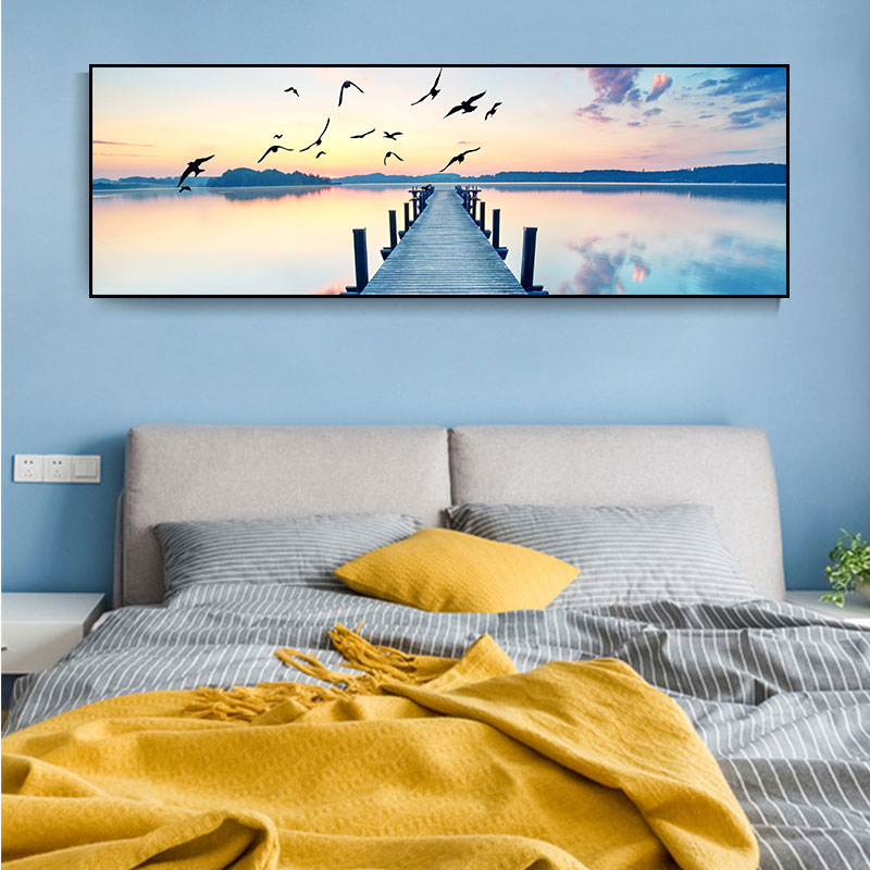 现代简约卧室床头房间装饰画酒店宾馆挂画客厅海景风景横版墙壁画