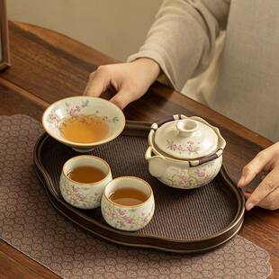 德化茶具汝窑手抓壶茶壶主人杯套装茶杯斗笠杯陶瓷茶盘家用办公装