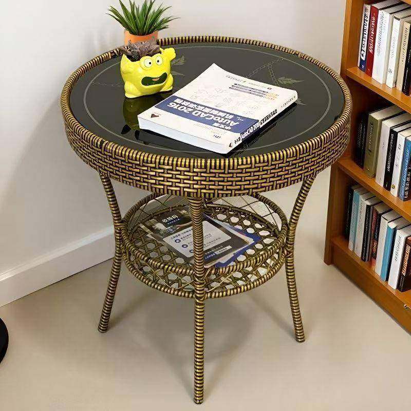 藤编茶几小茶几圆形简易小圆桌钢化玻璃大方桌子藤编休闲椅套装,电子元器件市场,其它元器件,淘宝优惠券,粉丝福利购,淘宝优惠卷