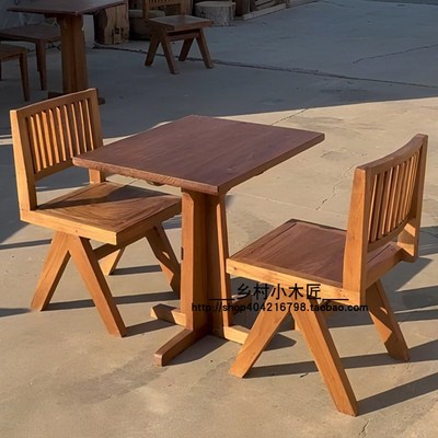 中古方桌全实木咖啡桌老榆木侘寂风休闲复古桌椅民宿酒馆餐厅桌子