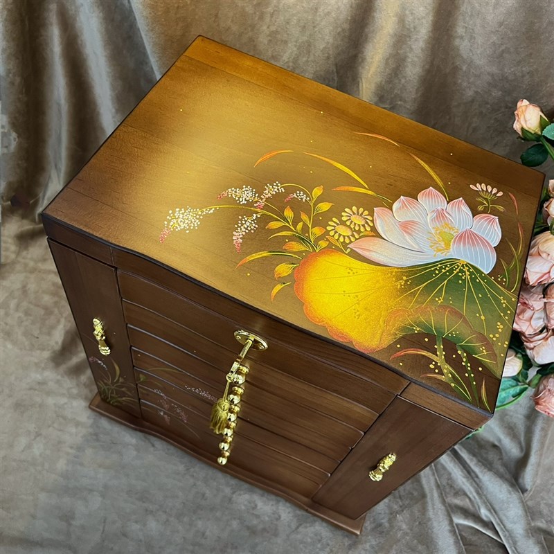 中式复古实木首饰盒木质饰品多功能珠宝盒加大容量抽屉式木盒