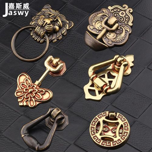 欧式狮子头黄铜柜门抽屉把手铜钱蝴蝶拉手中式仿古鱼单孔下垂拉手