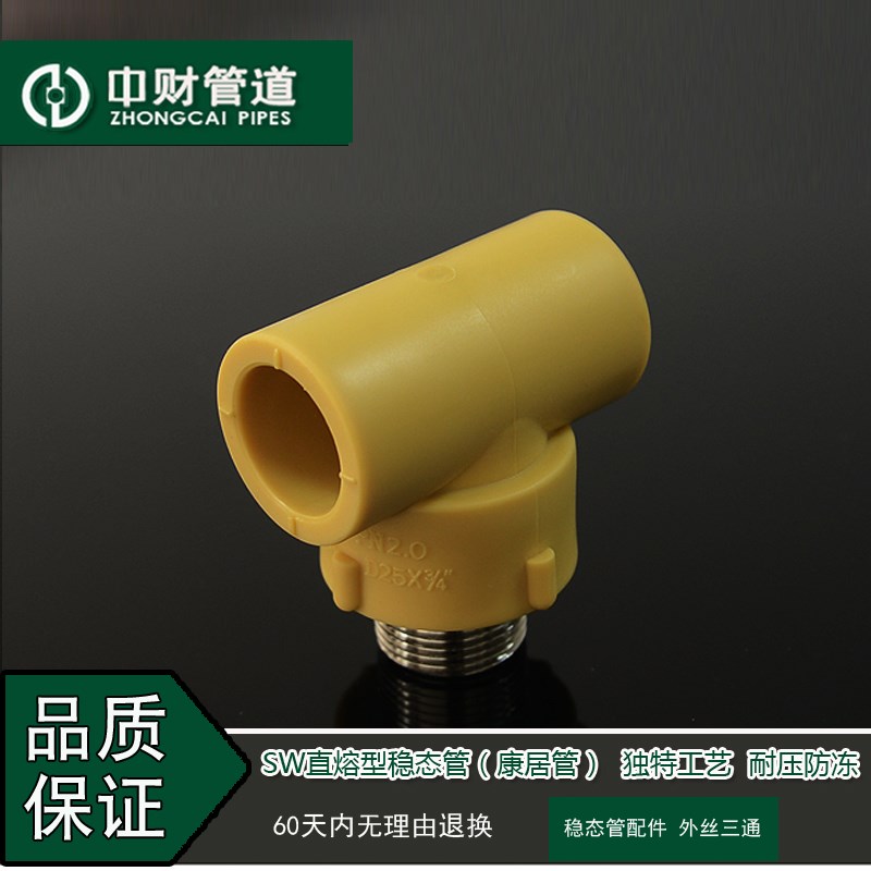 中财管道 PPR冷热水管家装配件分20/分/1寸32外螺纹外丝三通