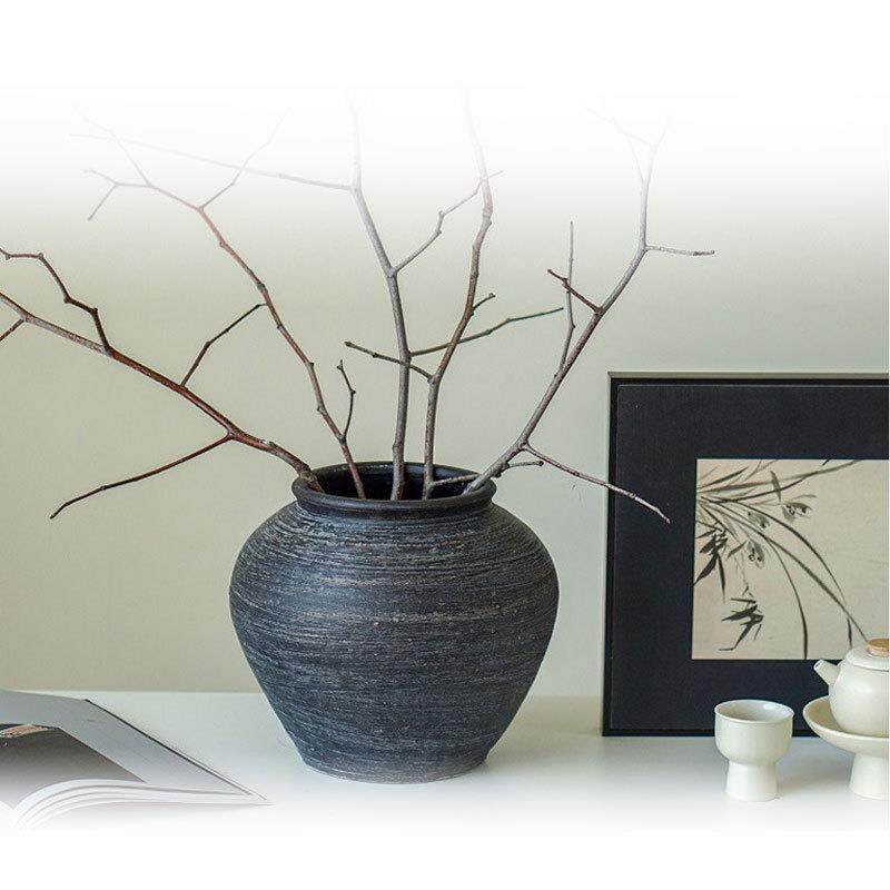 中古风陶瓷花瓶复古陶罐客厅玄关电视柜装饰摆件仿真花插花器花盆