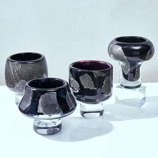 高脚水晶底轻奢银箔琉璃花瓶陶瓷花艺摆件节日装饰