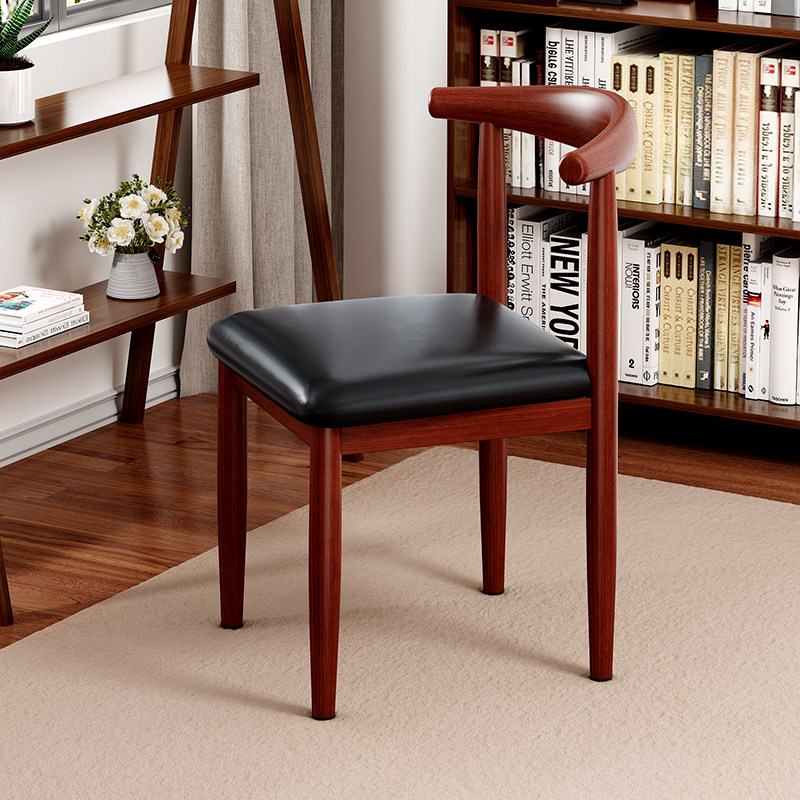 餐椅家用靠背书房凳子学生学习书桌椅子卧室简约仿实木铁艺牛角椅