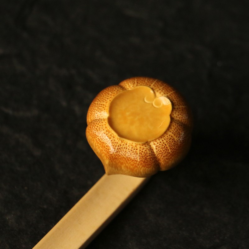 精品纯手工雕刻天然老玉竹一体如意手把件竹雕把玩文房雅器小摆件