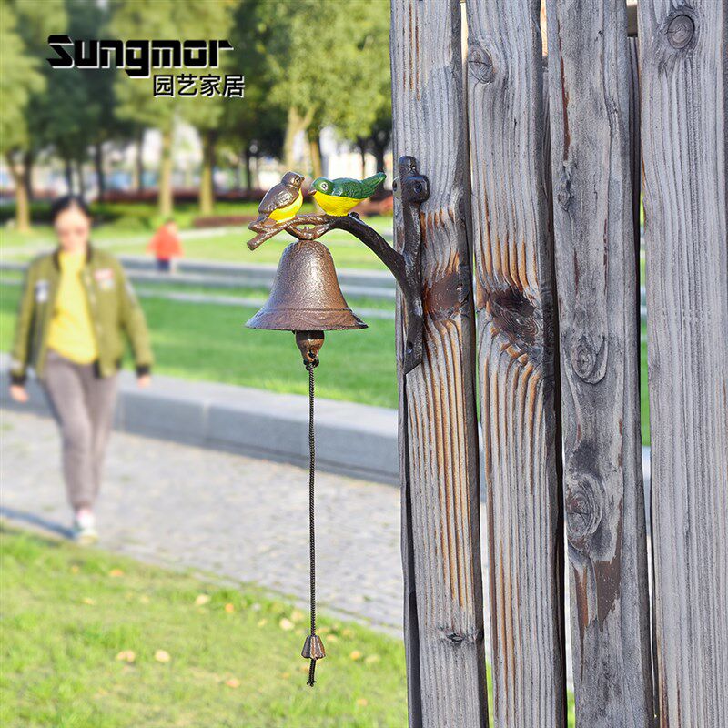 Sungmor 双鸟彩绘入户铃铛复古手摇铃门铃别墅花园咖啡馆店铺装饰