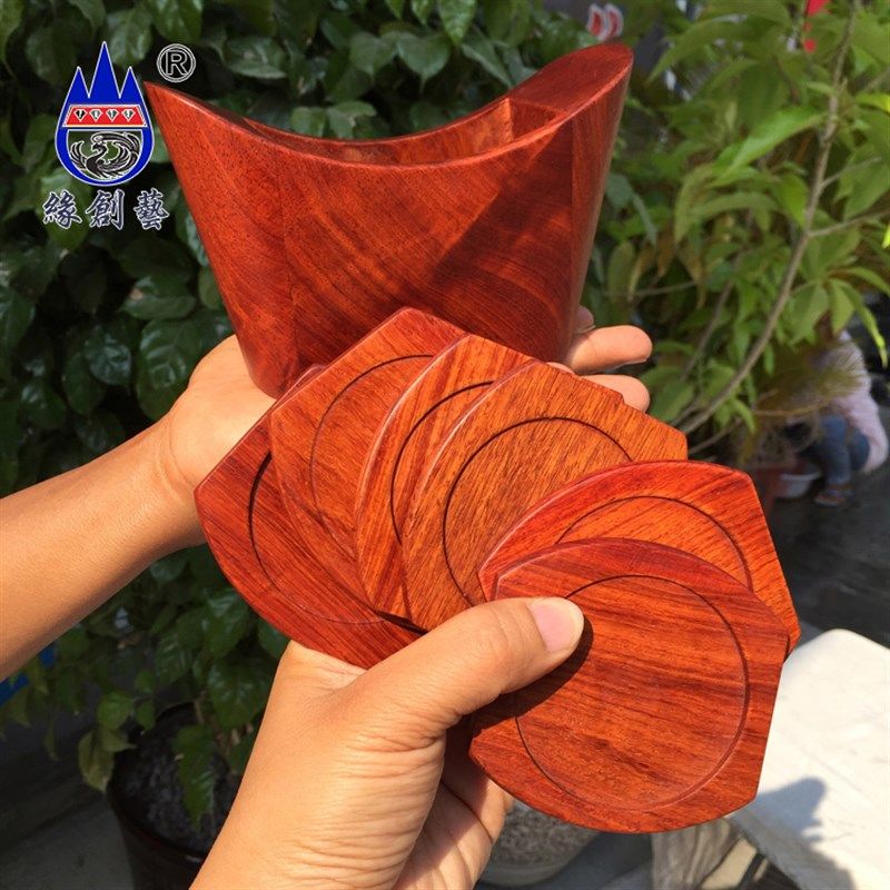 红木茶杯垫缅甸花梨实木质大果紫檀元宝形家用功夫茶防烫隔热杯垫