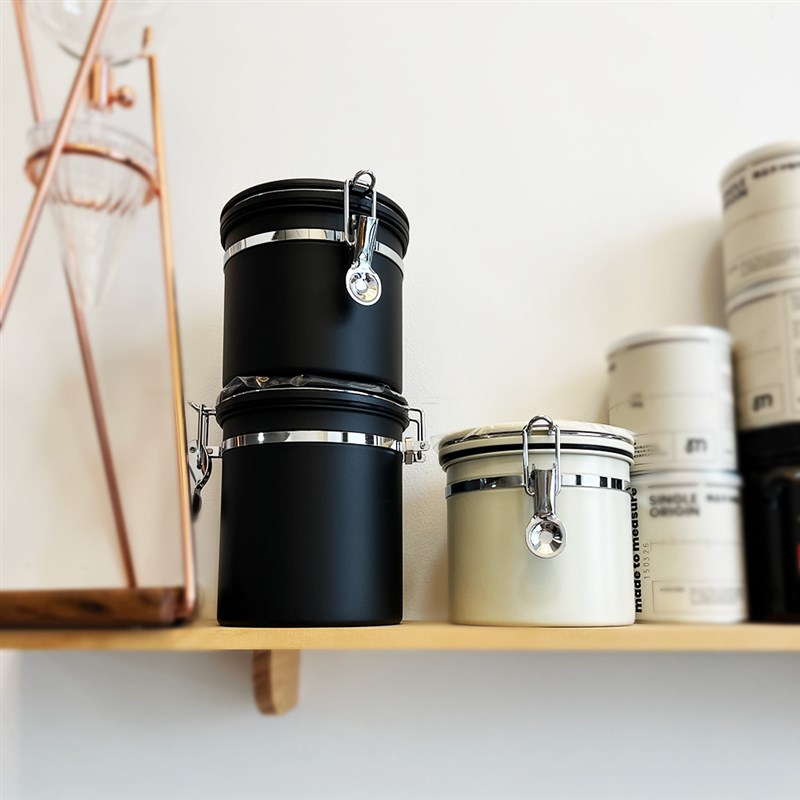 新款咖啡豆储存向排气密封304不锈钢带量勺1.2L1.5L圆形