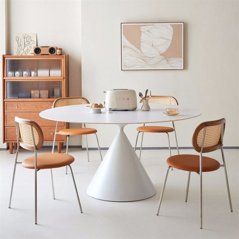 法式复古圆形岩板餐桌椅家用小户型饭桌现代简约意式高端桌子圆桌