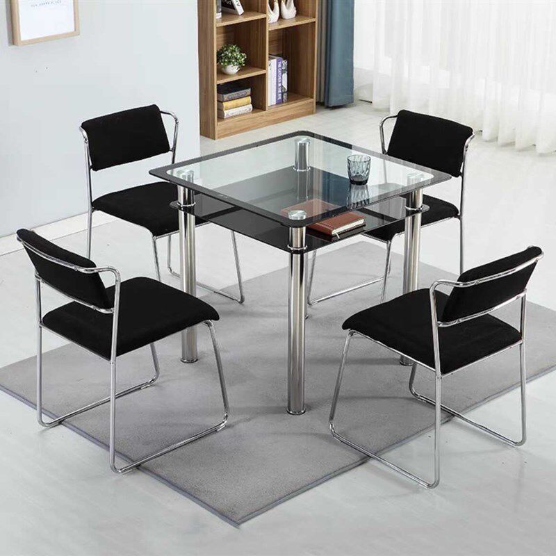 方形钢化玻璃餐桌双层桌子小户型简约现代家用饭桌租房专用老式桌