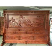 东阳木雕落地屏风锦绣山河屏风座屏 实木雕刻屏风客厅隔断 中式