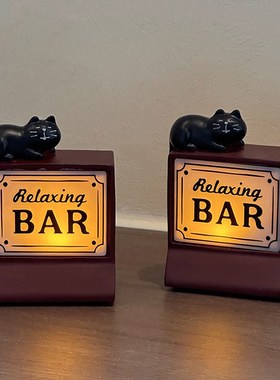 复古小猫咪夜灯迷你桌面氛围灯床头灯卧室咖啡吧台酒吧装饰摆件