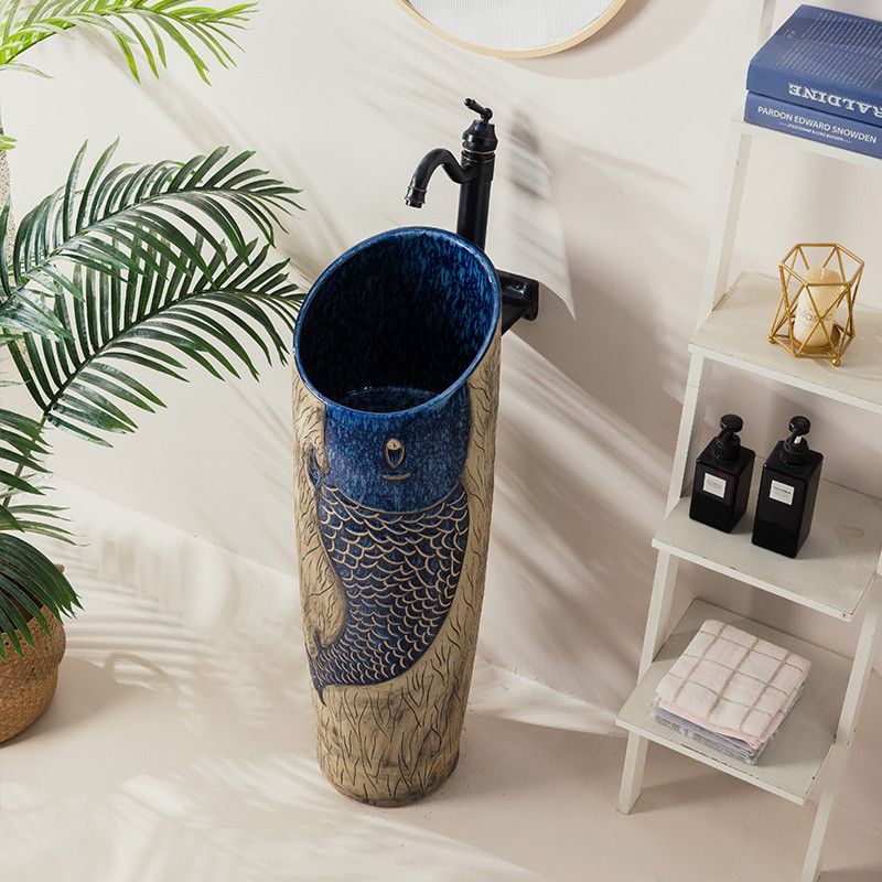 立柱式洗脸盆一体庭院室外卫生间洗手盆简易阳台水池简约柱盆落地