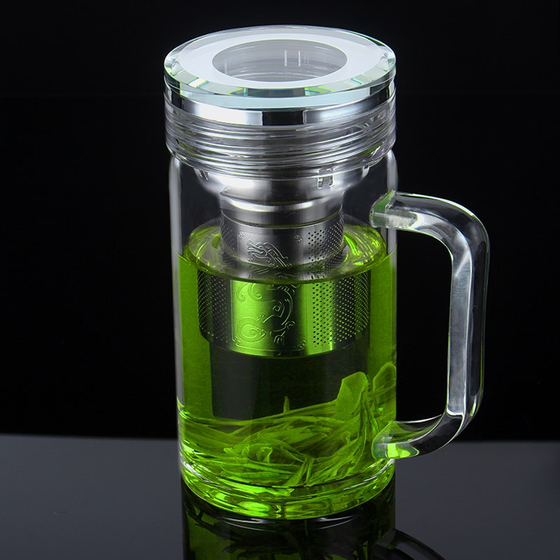 大容量水杯子单层玻璃杯带把手加厚男士茶叶杯透明便携茶杯500ml