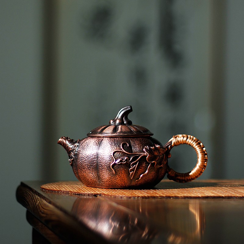 裕隆全纯手工南瓜泡茶壶纯紫铜冲泡茶器围炉煮茶家用加厚功夫茶具