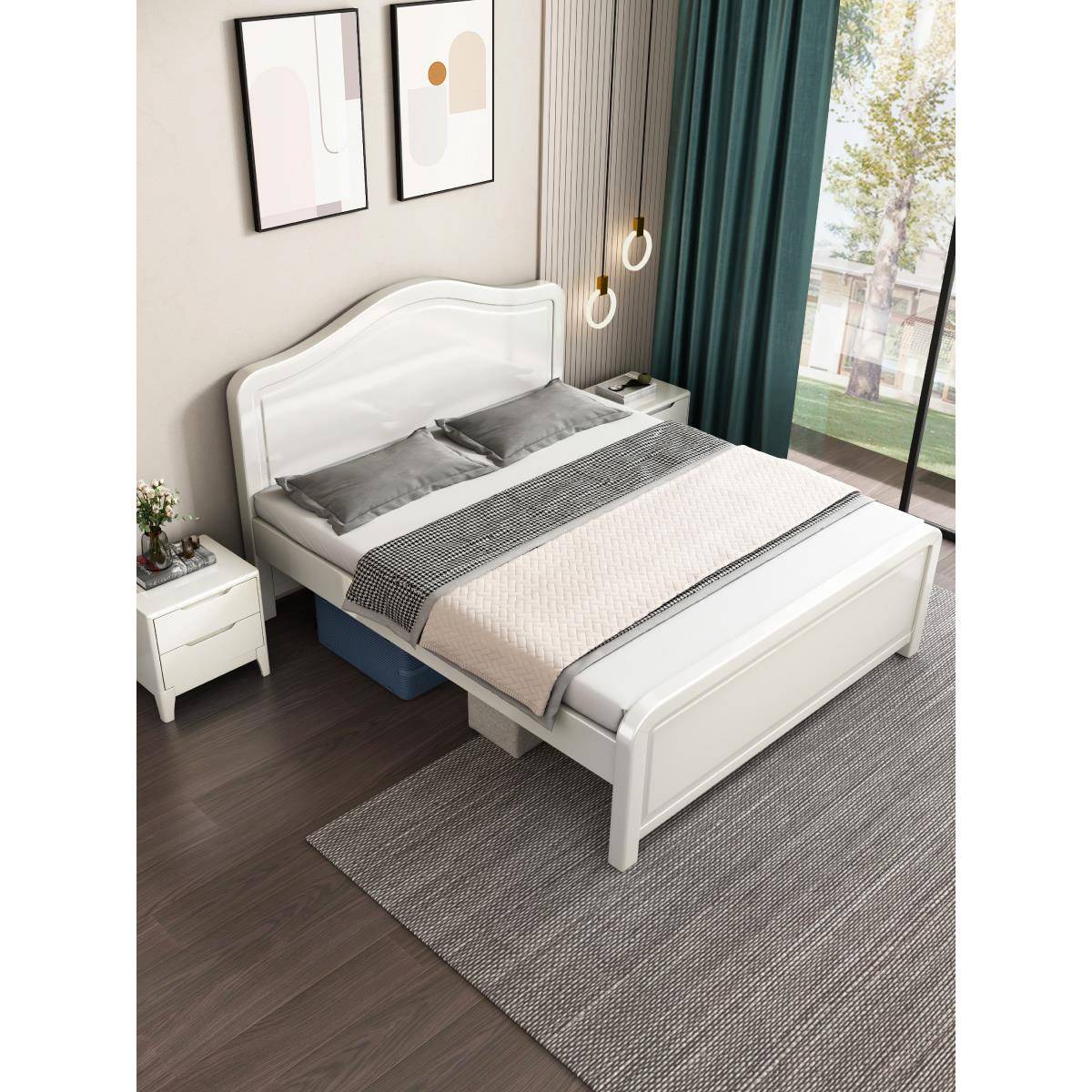 15米双人米8高床1.2m单.人床加高白M11-BA色主卧大脚Z&纯实木1全