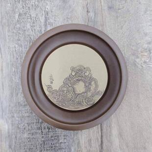 紫宜承兴砂原矿壶承干泡台圆形小茶式盘单层储水壶OJT手工刻绘壶