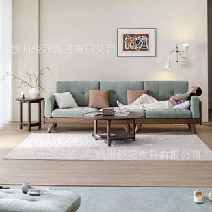 黑桃木小实木沙发大户型客简厅沙发现UMM代约直排棉麻布艺宋氏美