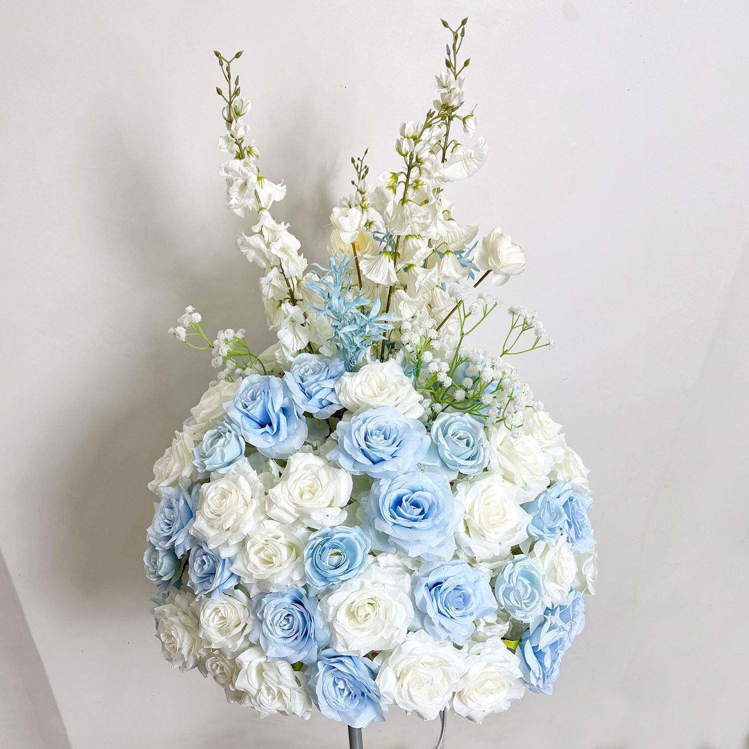 跨境橱50cm仿真白色玫瑰花球婚礼餐放花桌求桌花婚窗展厅装摆饰路