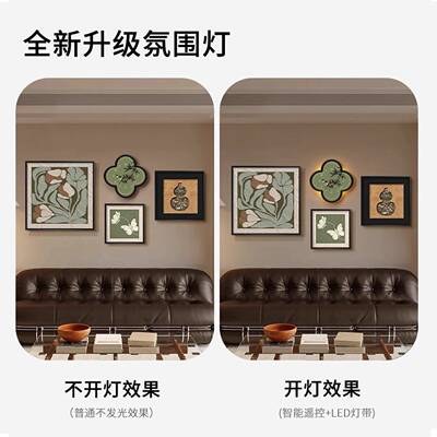 2025新客墙厅组意02156合装饰画中古风发光时钟款挂画创静音面装