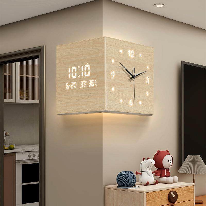 中古风客厅转角时钟万年2历面205新款电子钟双灯挂钟xCDX2ah4拐角