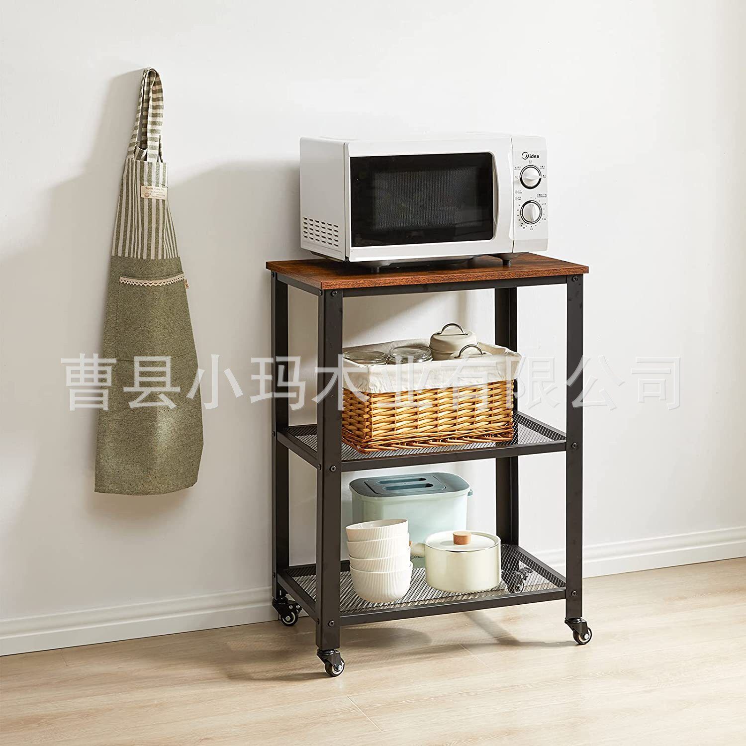 厂家万向轮可移动家居酒店办公楼三层置物架小推车双层铁网货架