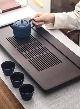 用茶盘沥水茶海一体XF-20220长方抽屉水式干水泡托盘竹制排简易储