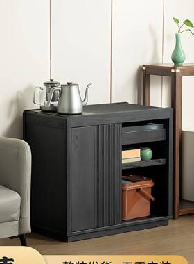 骏马黑实水柜白蜡木茶台移动小桌家木用茶烧水壶茶POC一体茶边柜