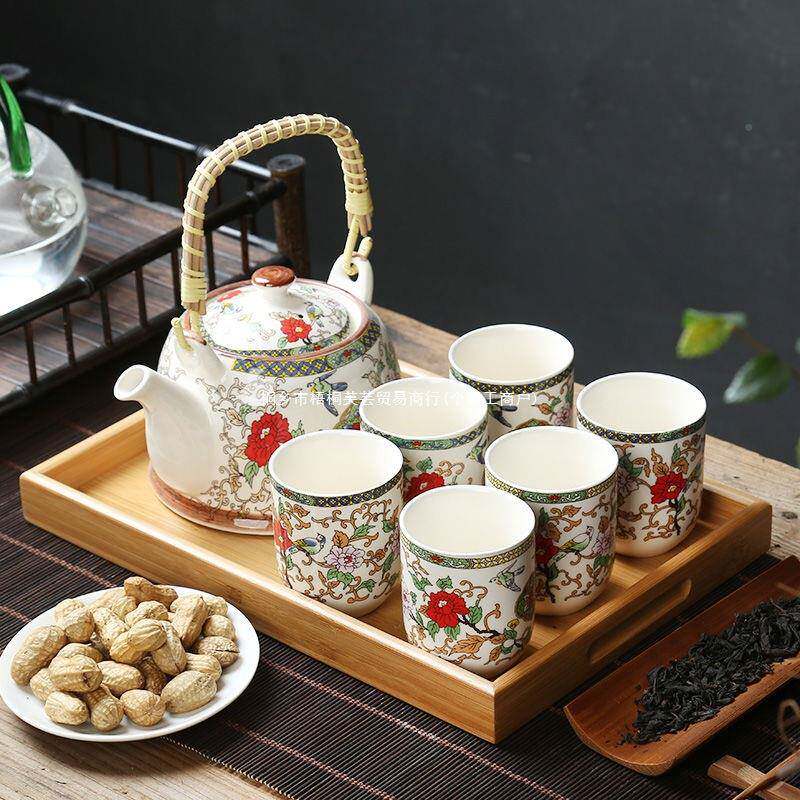 大号茶壶茶青盘陶瓷花瓷功用夫提梁壶家763用简约茶具套装家壶茶