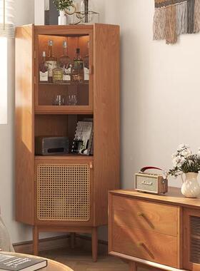 实三角形墙角柜餐边柜客转角家用现55654简约木一体靠墙厅藤编小