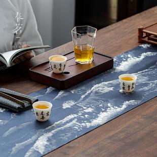 茶麂皮绒热布艺桌旗垫餐桌垫茶隔垫防8014 CDP烫防水茶几布席山水